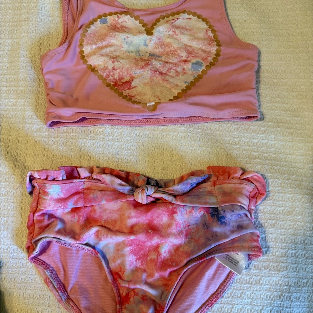 Pink and Tie-Dye Heart Swimsuit Set